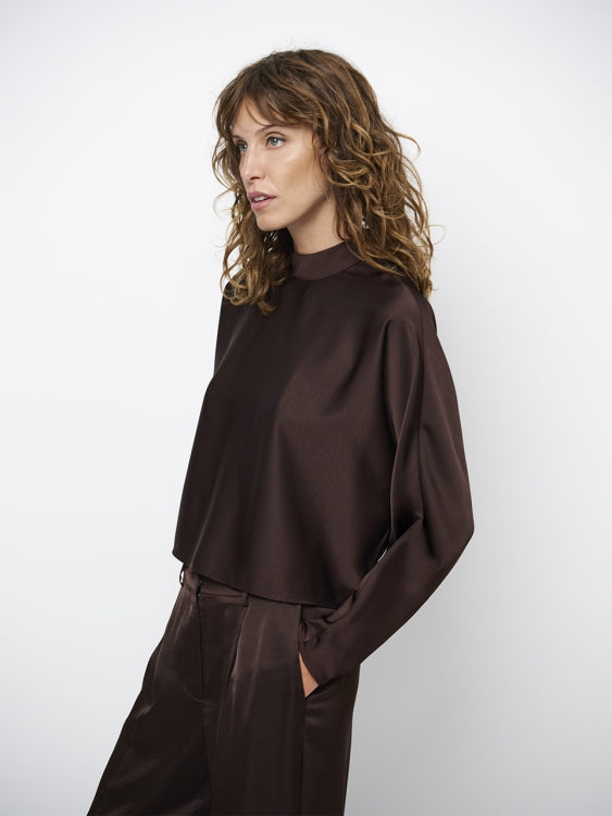 Image of Top Sally satin espresso brown