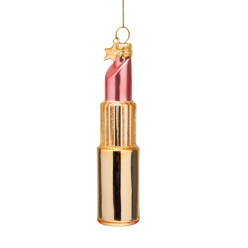 Kersthanger  shiny gold/ pink lipstick H11cm