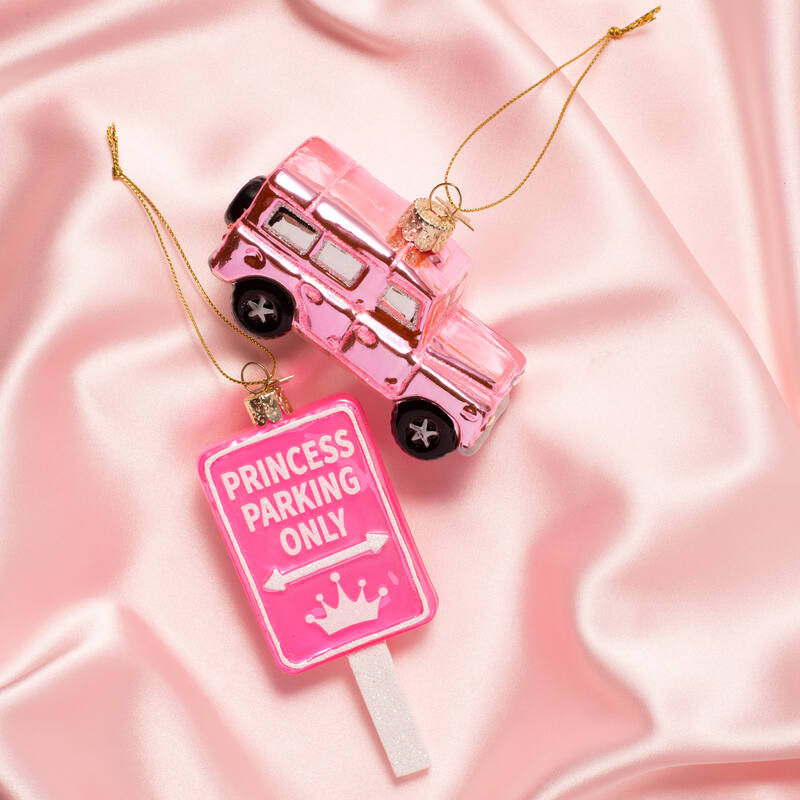 Kersthanger shiny bubblegum pink SUV car H6cm