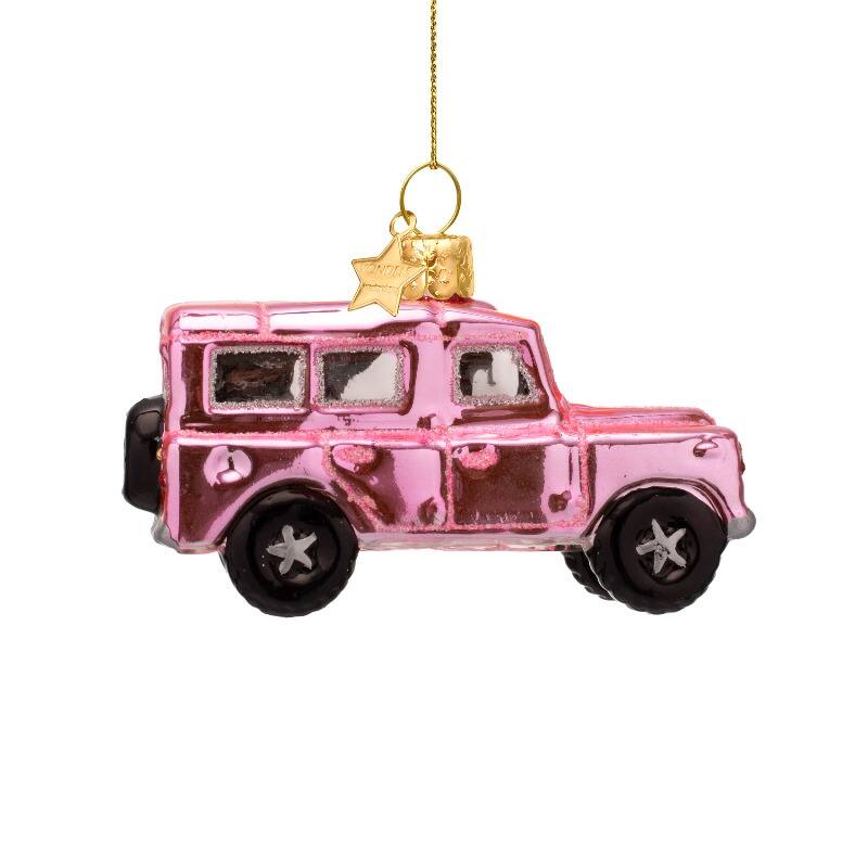 Kersthanger shiny bubblegum pink SUV car H6cm