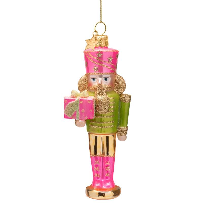 Kersthanger pink/green nutcracker H16.5cm