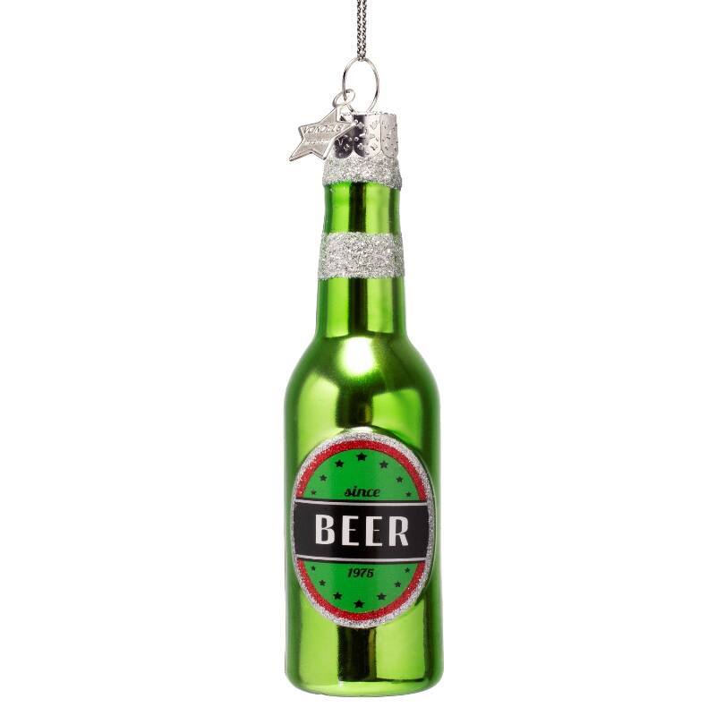 Kersthanger green beer bottle H12.5cm