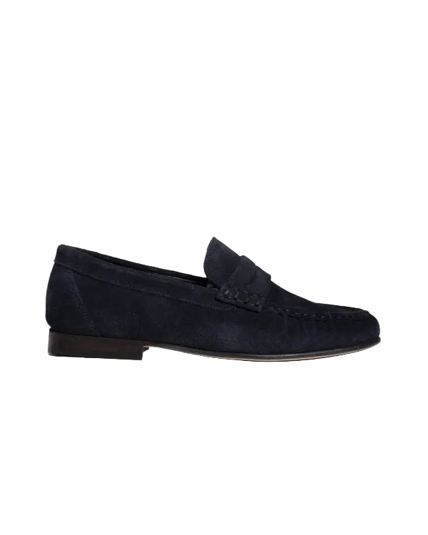 Boat loafer penny wrinkle suede navy