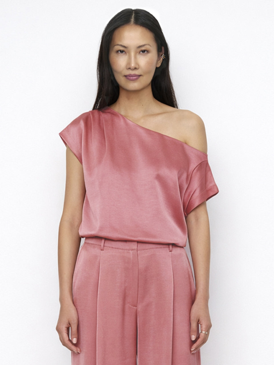 Blouse Drapey satin coral blush