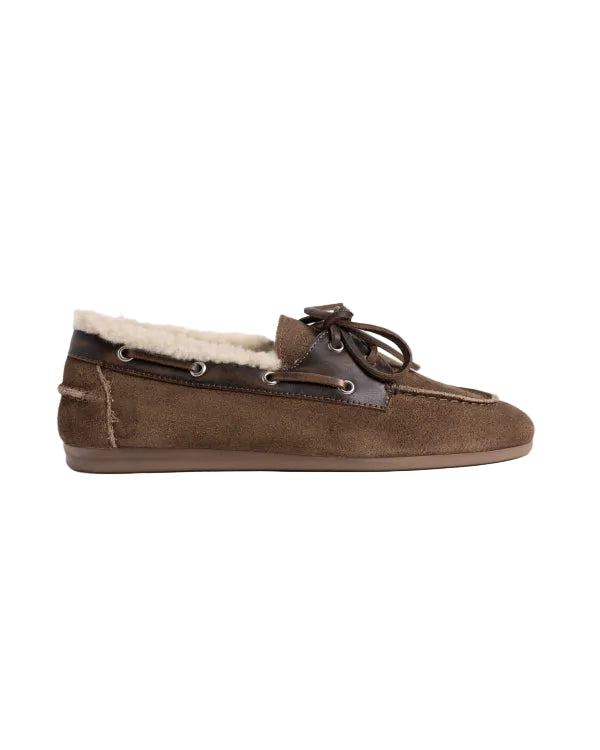 Image of Boat loafer suede brushed fur coffee/dark brown