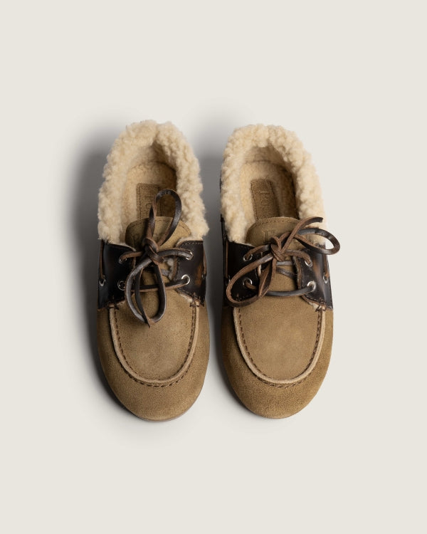 Boat loafer suede fur coffee/caramelo