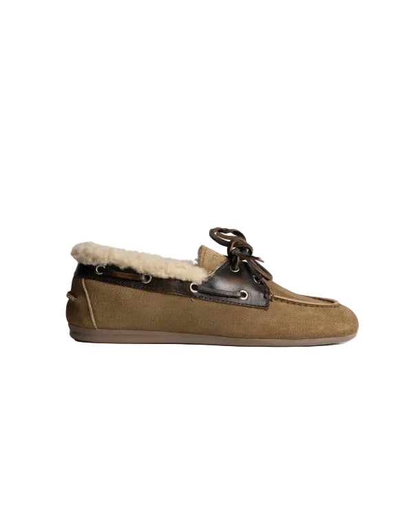 Boat loafer suede fur coffee/caramelo