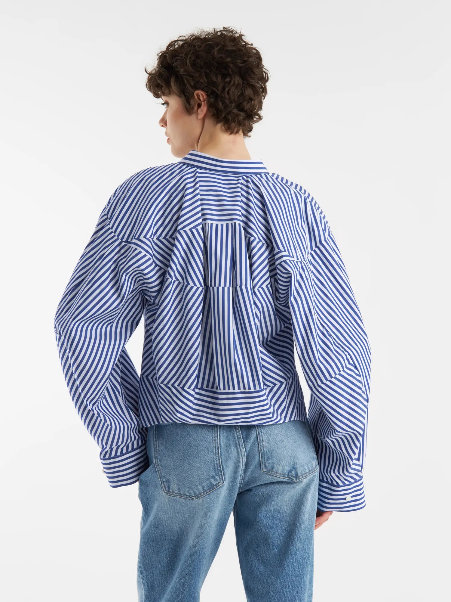 Blouse stripe blue white bomber