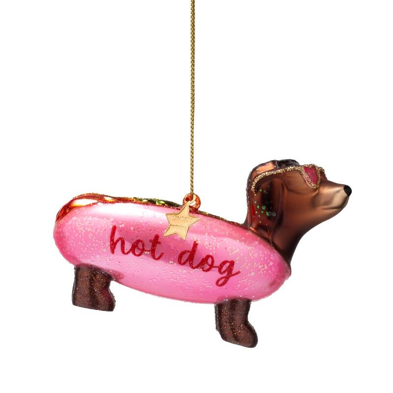 Kersthanger bubblegum pink hotdog dachshund H6cm