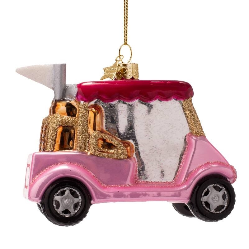 Kersthanger opal pink golf car w/pink roof H9cm