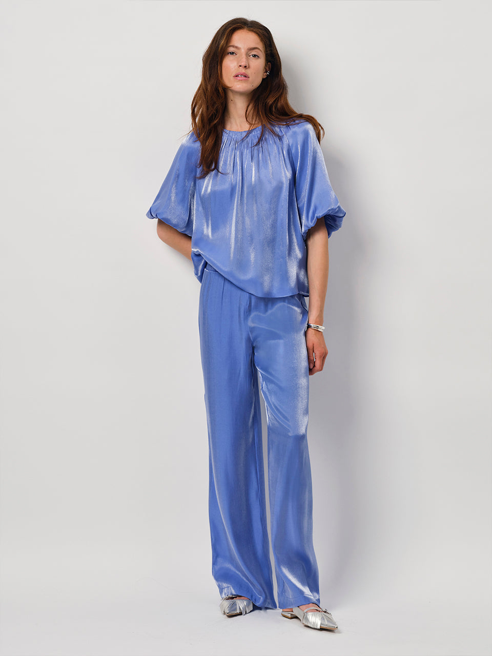 Top Simo shimmer back detail cornflower blue