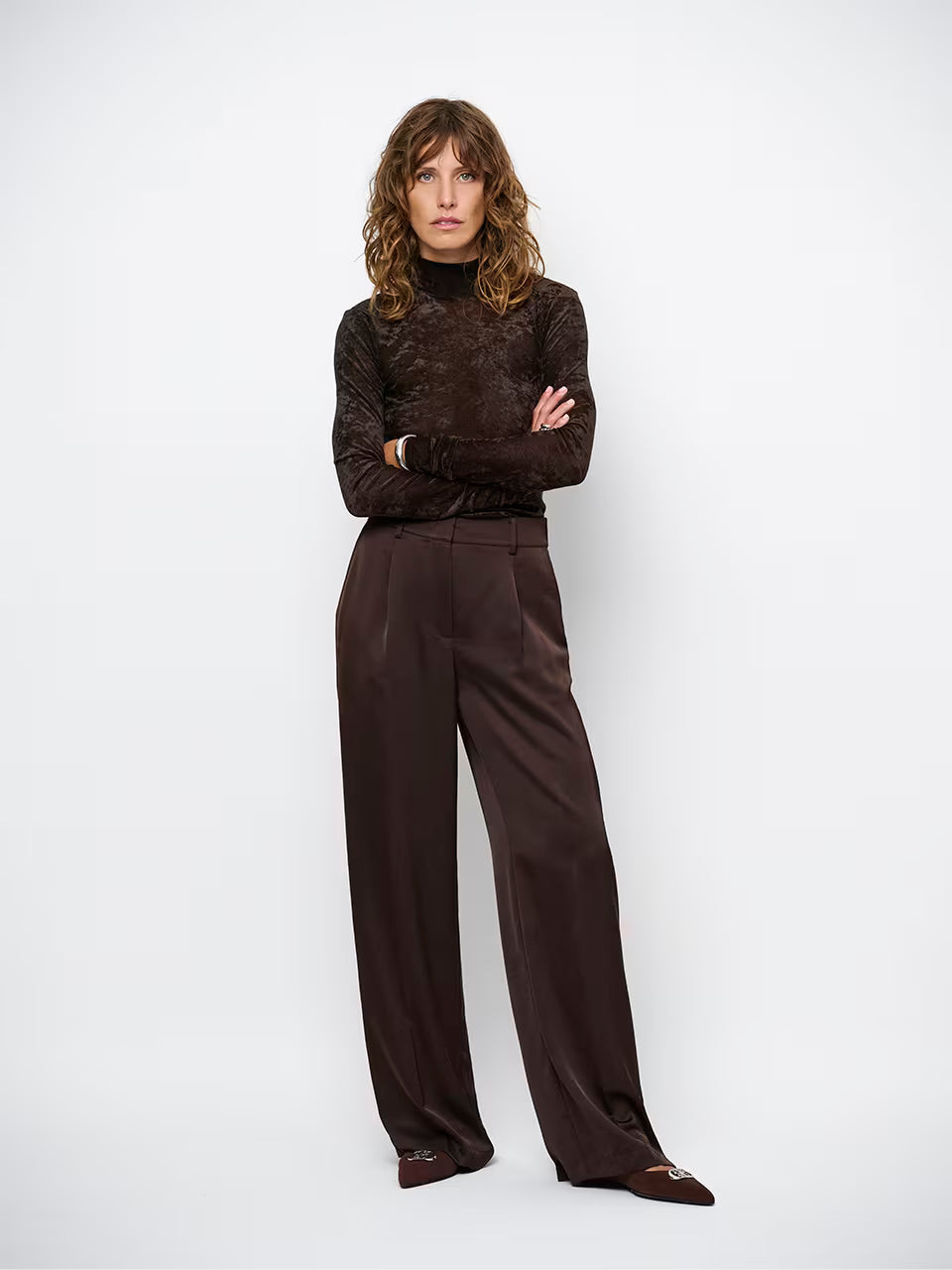 Top Olya velvet layering mesh espresso brown