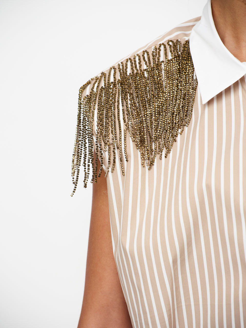 Image of Top Rhobin fringe detail sand beige