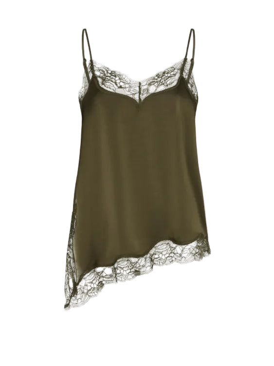 Image of Top Dawna bold satin lace olive