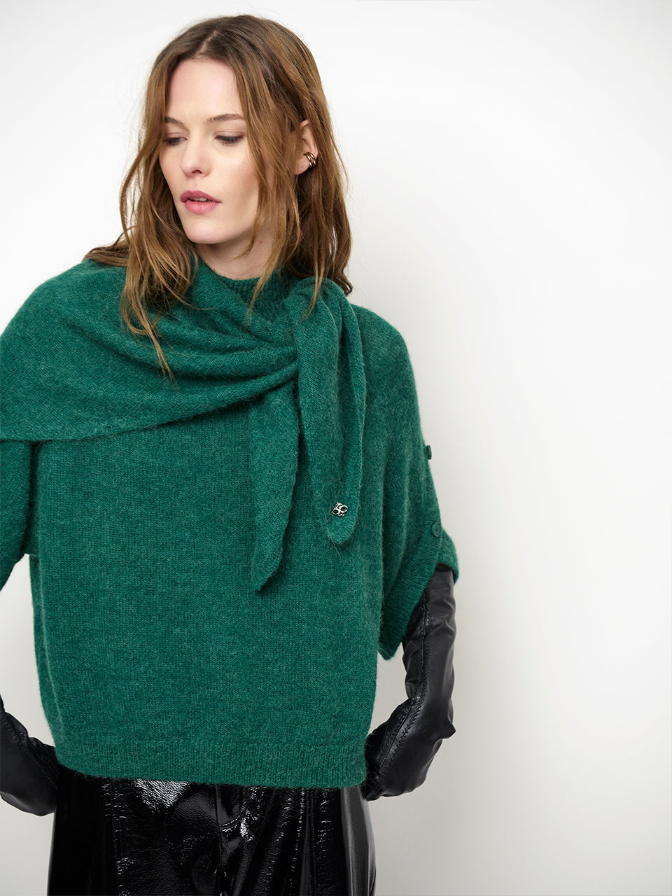 Knit Mahani cape sweater evergreen