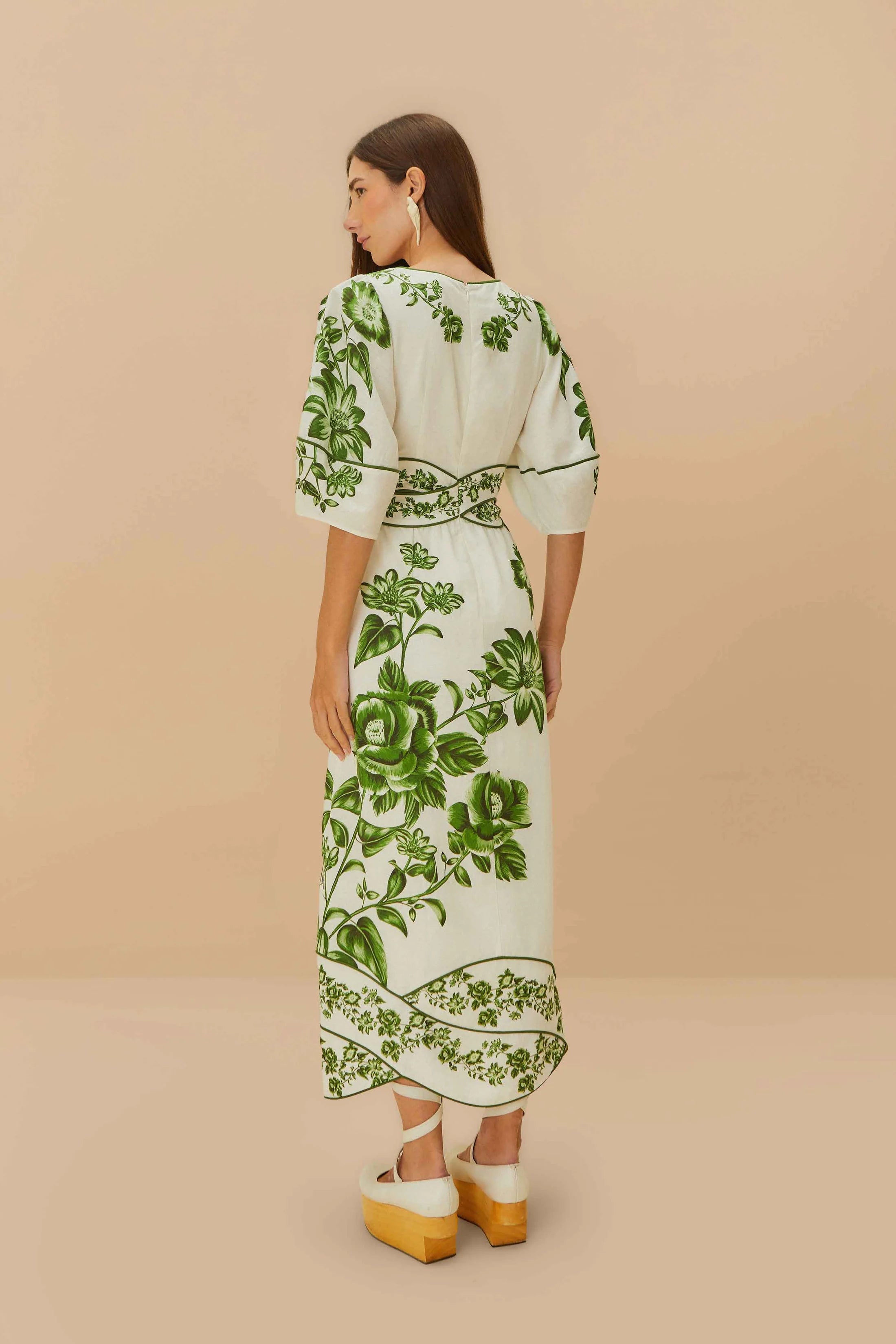 Image of Dress midi floral cascade green white