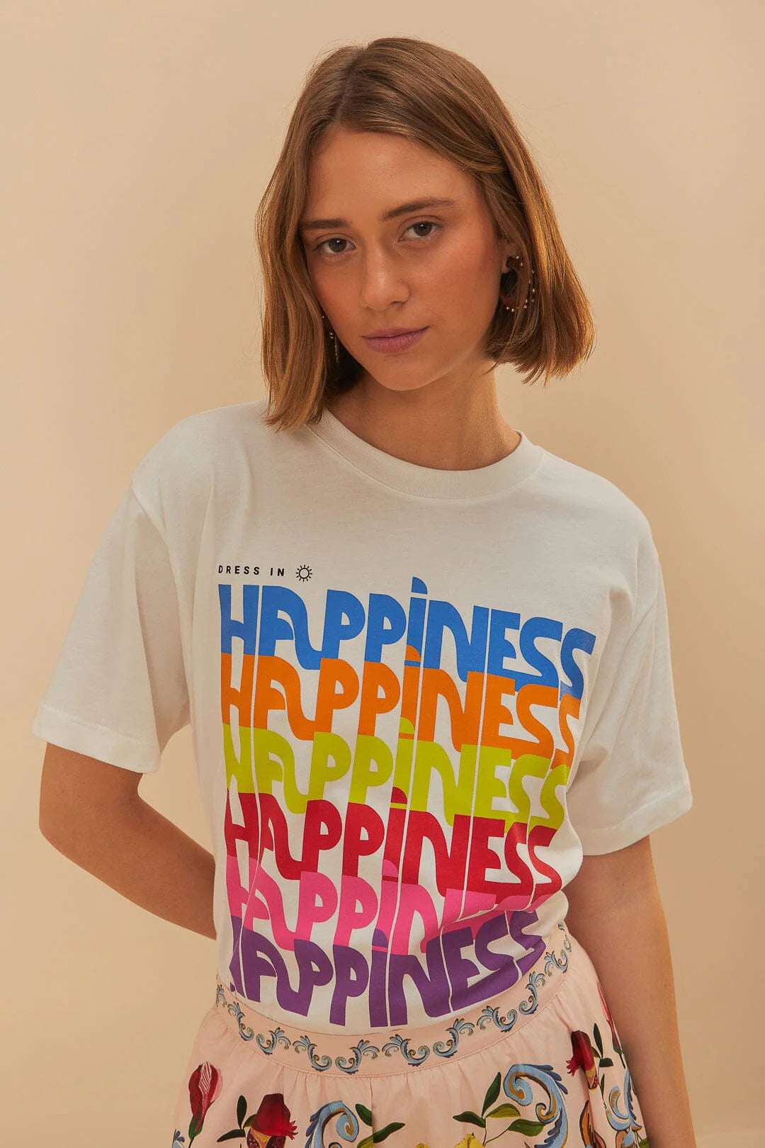 Tee relaxed Happiness white