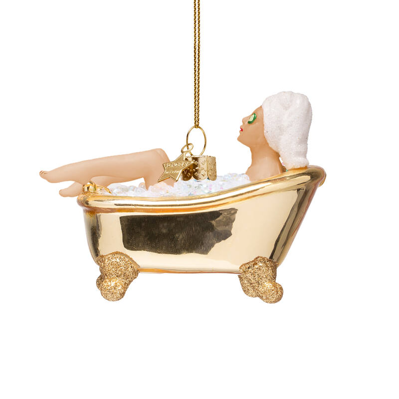 Kersthanger woman in shiny gold bath H6cm