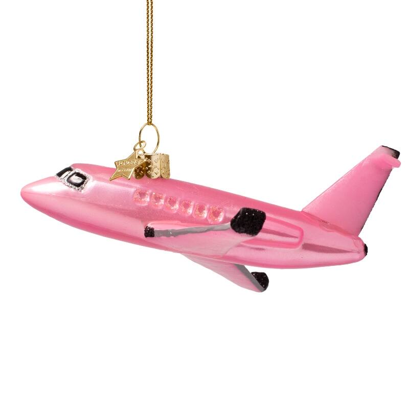 Kersthanger pink opal airplane H4cm