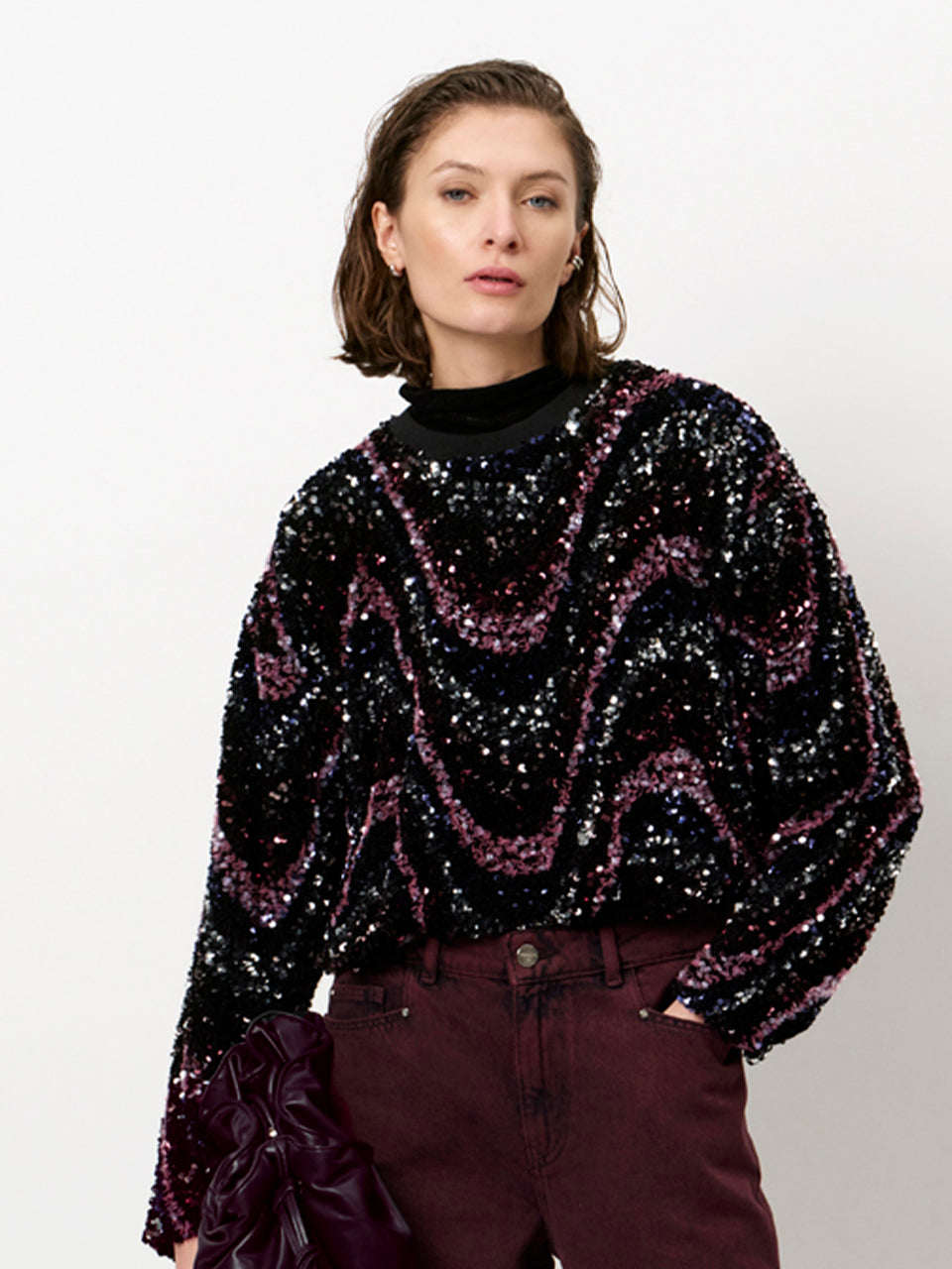 Top Lizy sequins mulberry red