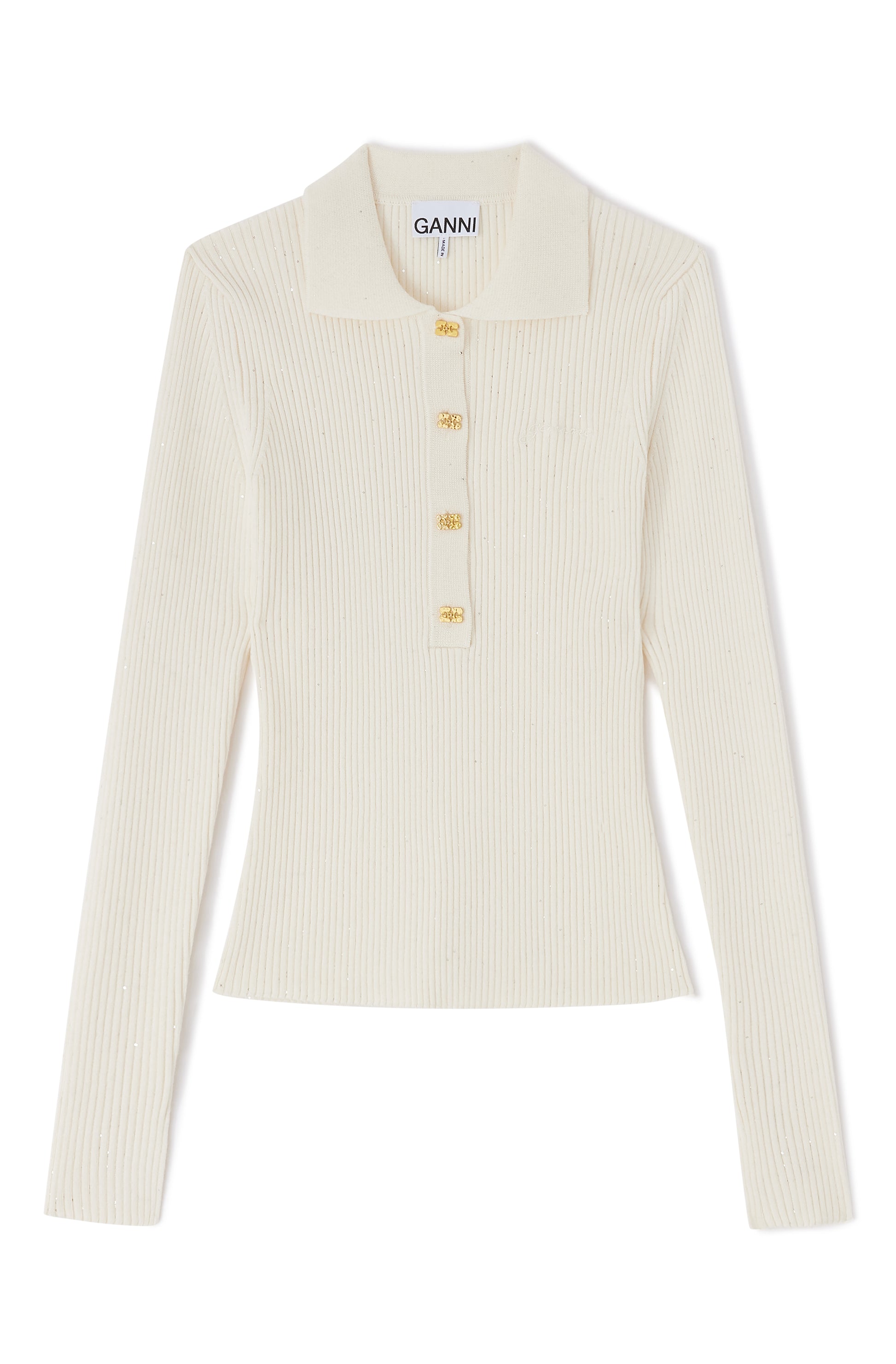Knit polo ecru sequins
