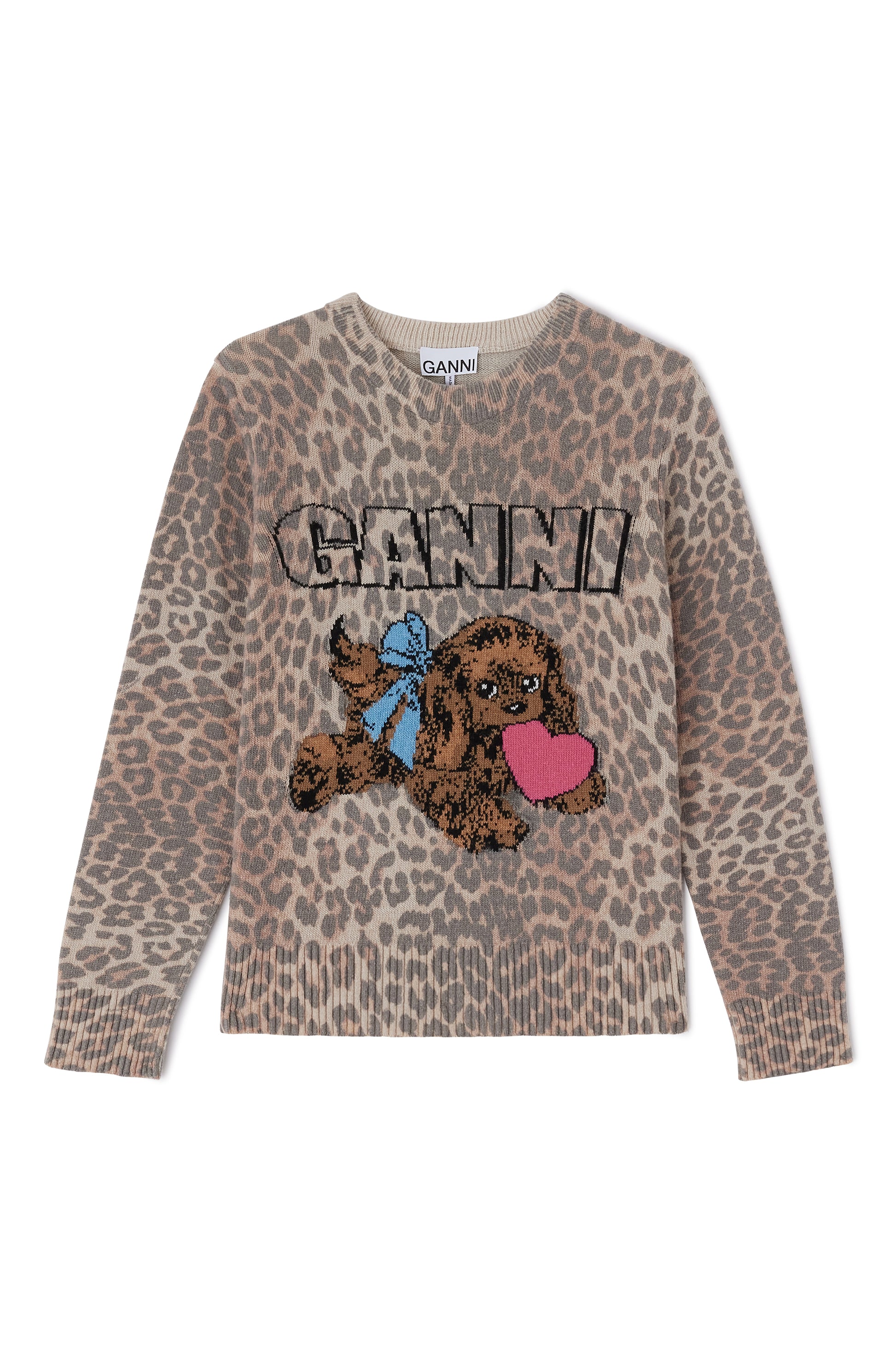 Knit graphic puppy leopard