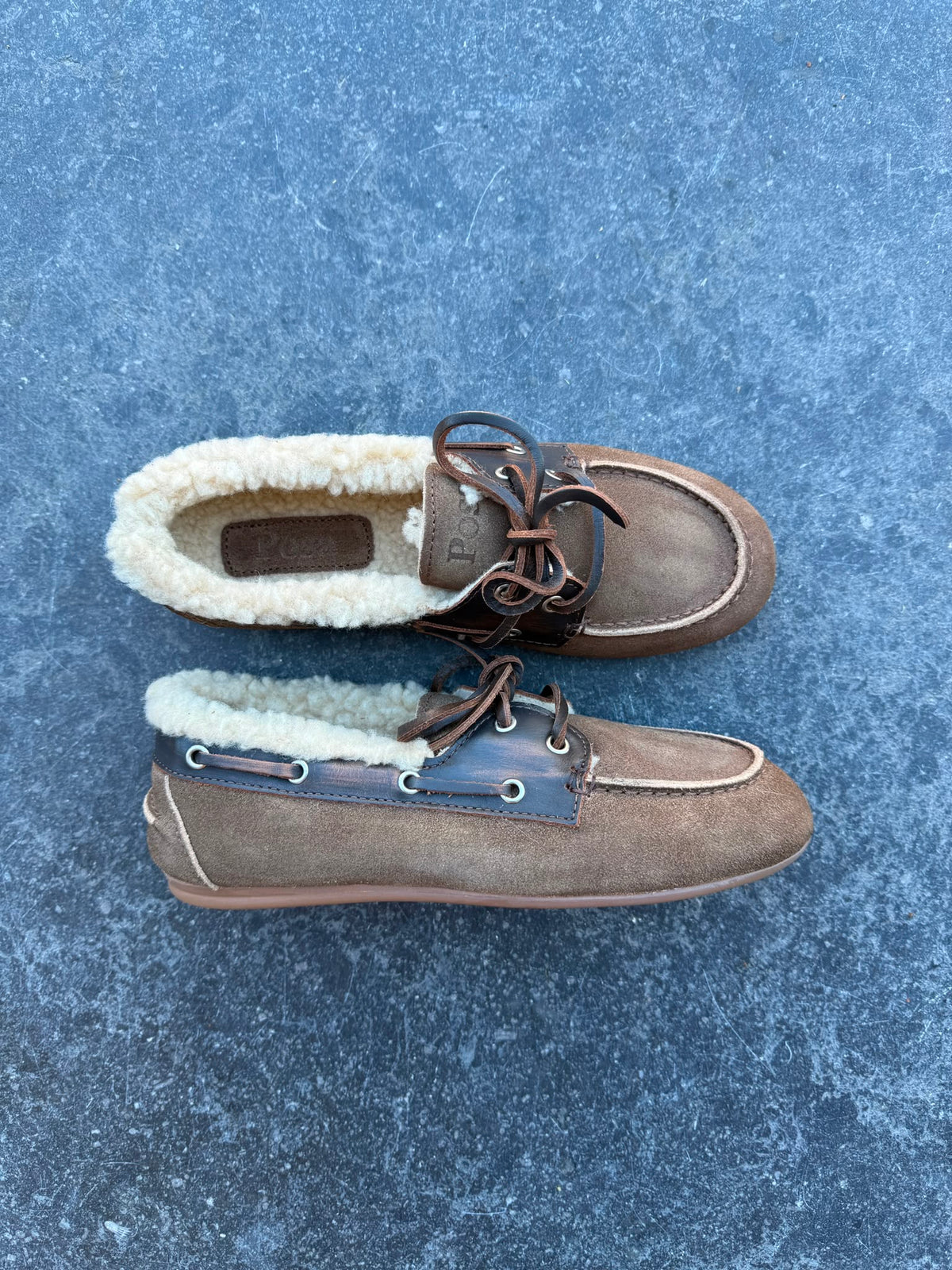Boat loafer suede brushed fur coffee/dark brown
