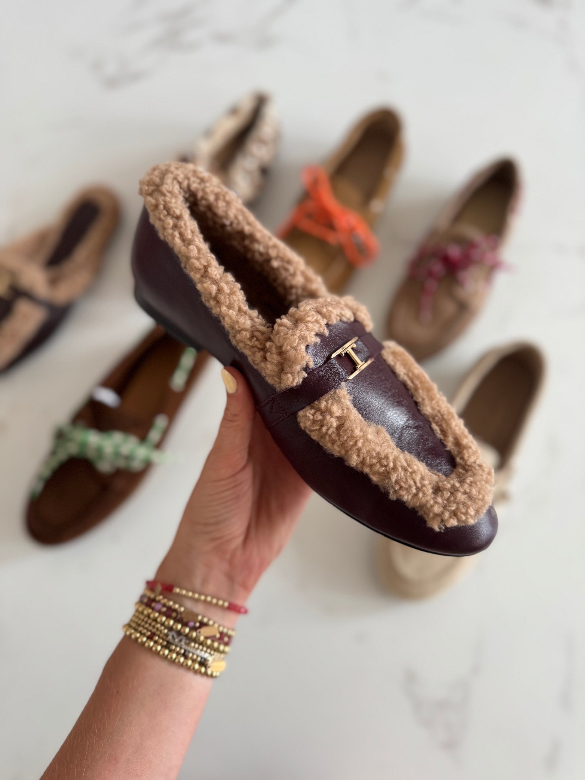 Loafer Lily burdeos/beige teddy