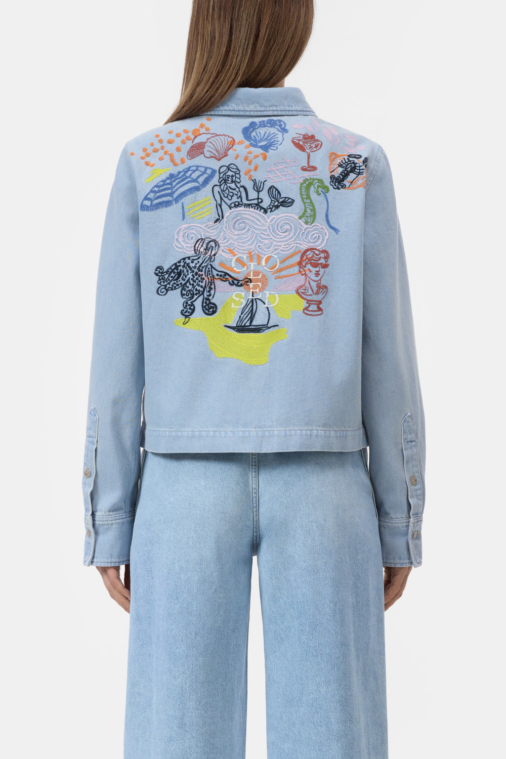 Blouse cropped light denim