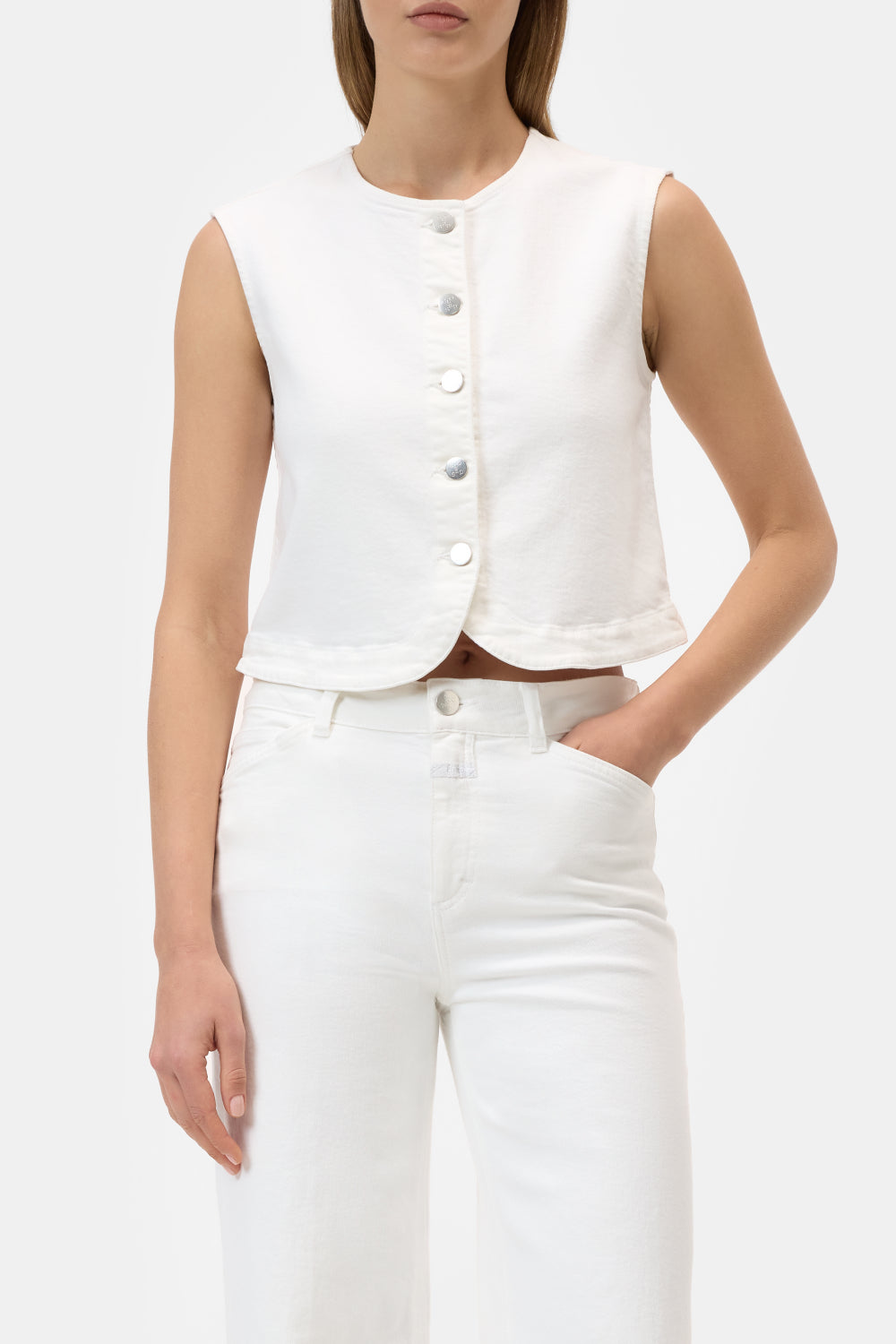 Top denim white sleeveless
