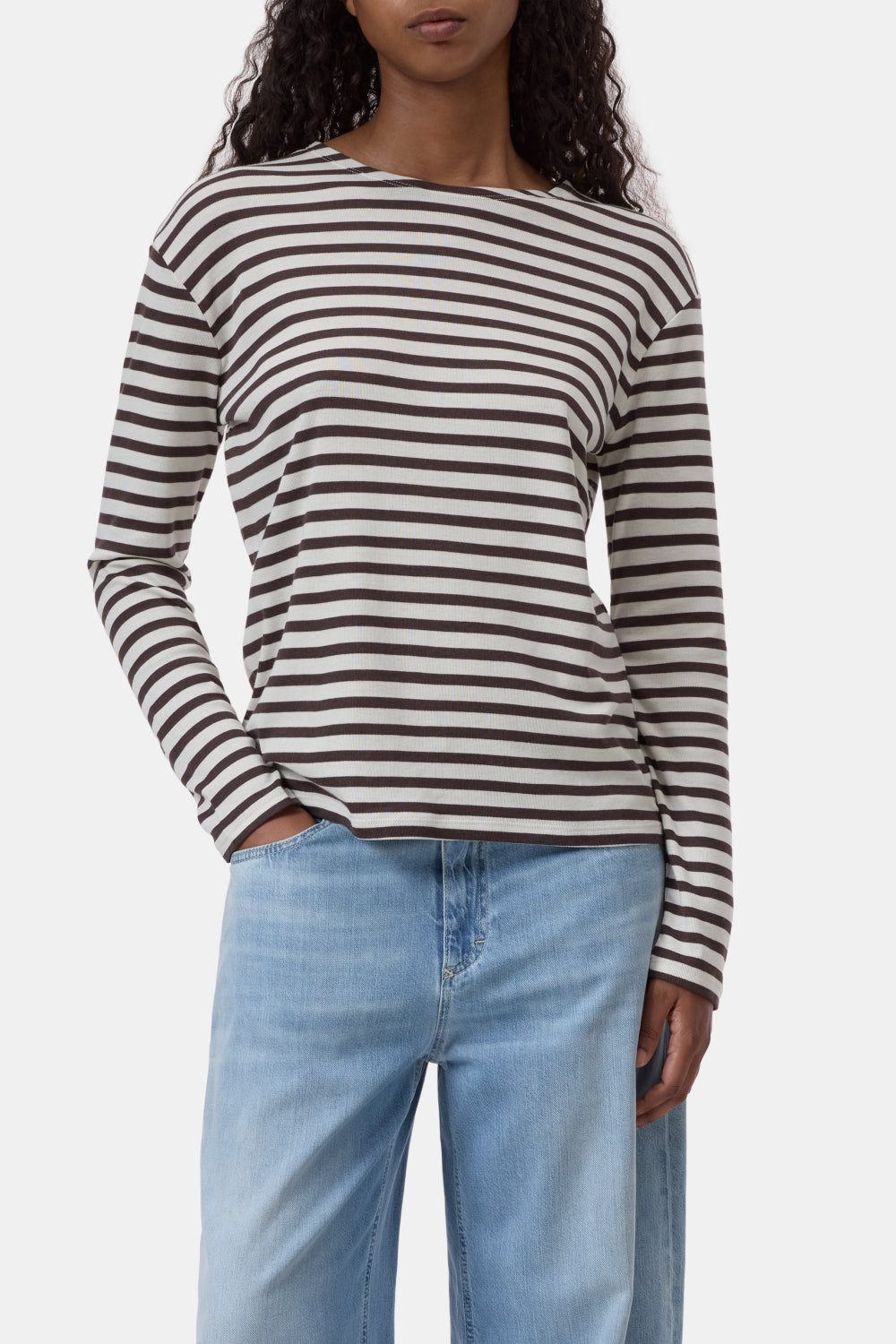 Longsleeve stripe mahagony brown