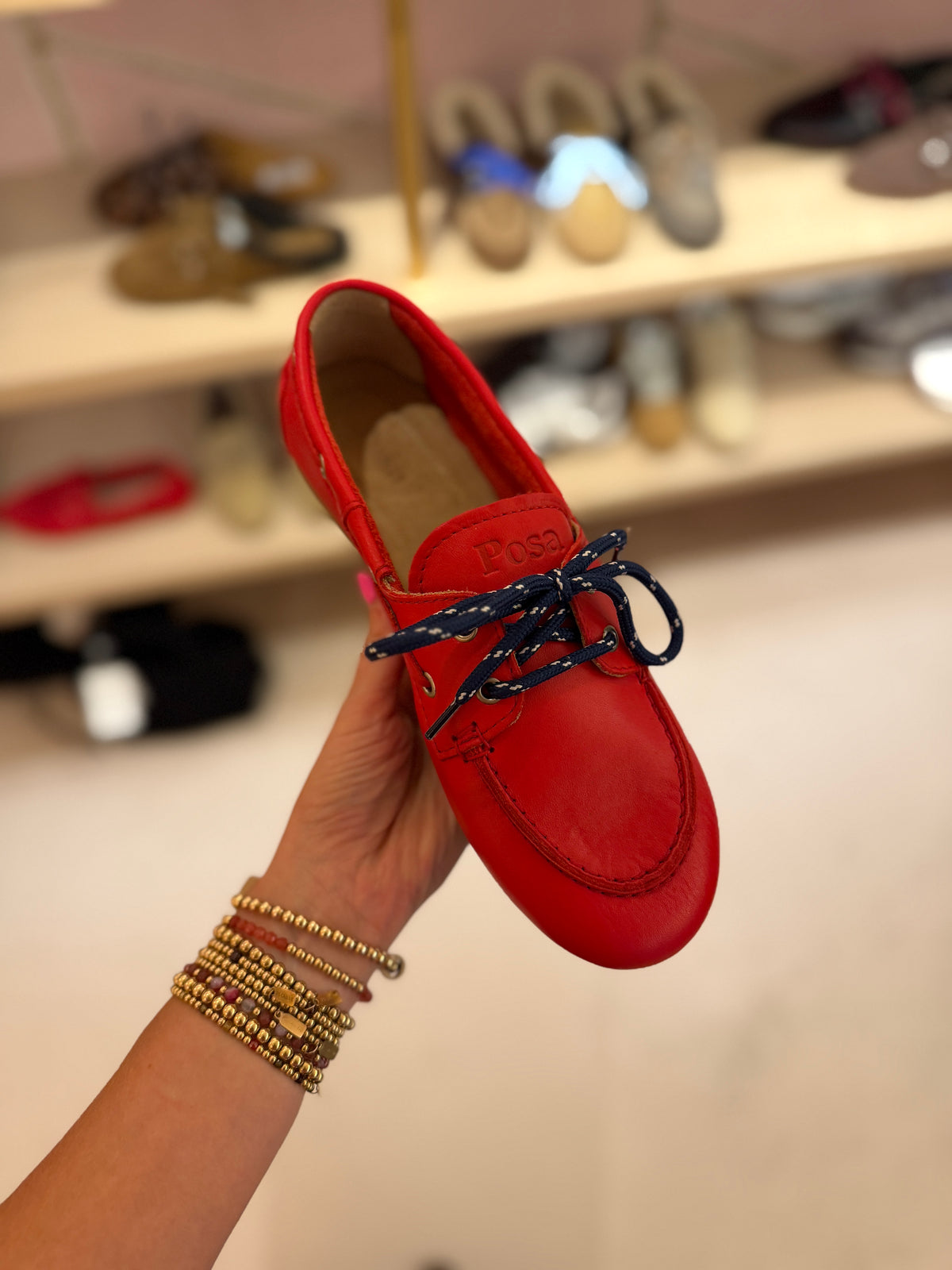 Boat loafer red brushed leather