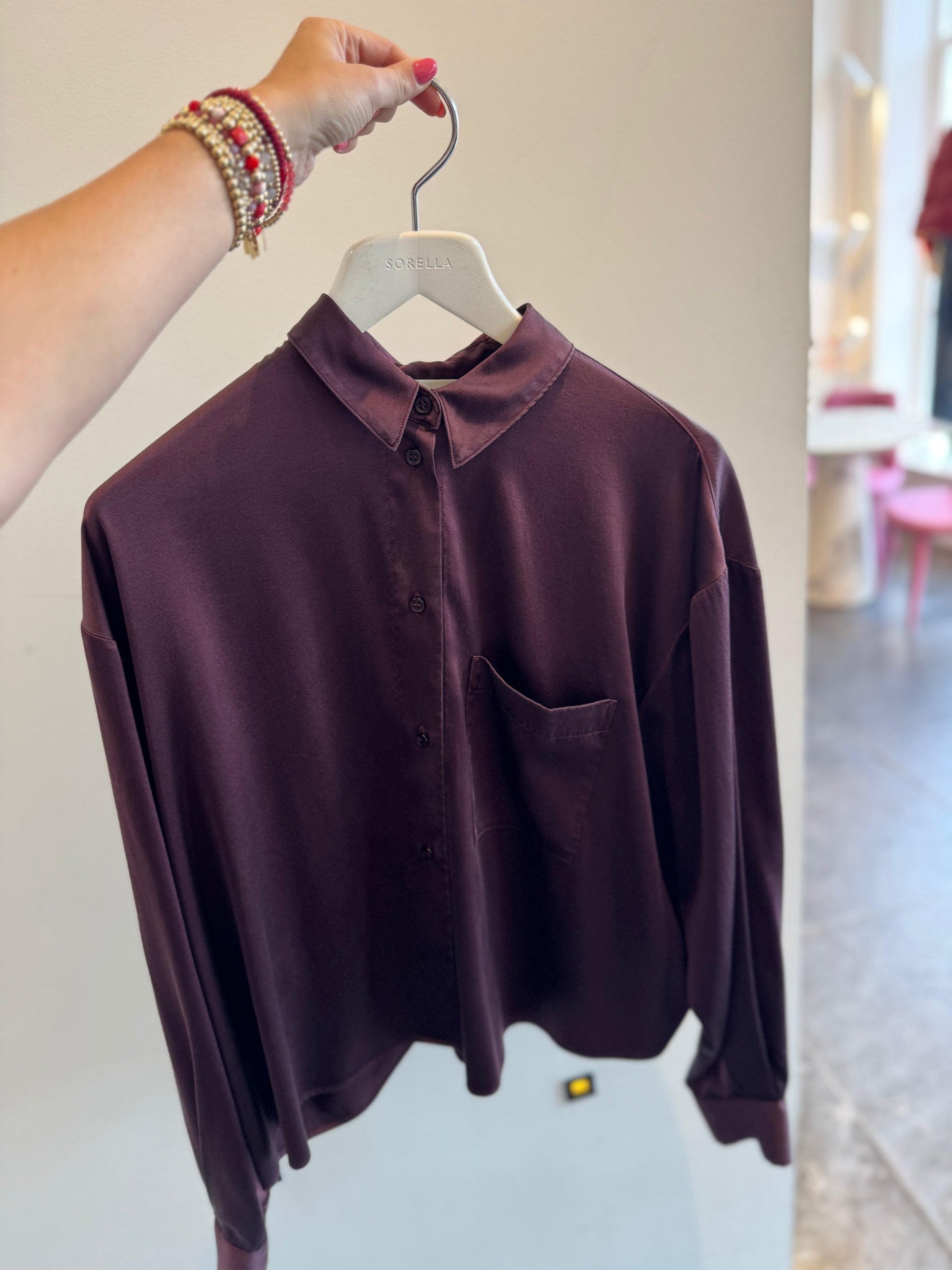 Blouse stretch silk chocolat noir