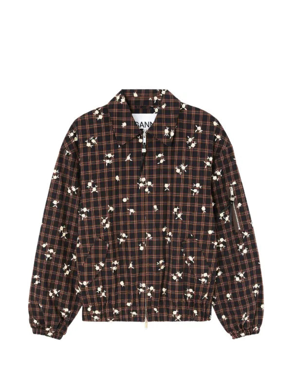 Image of Bomber jacket Yarn dyed check flower