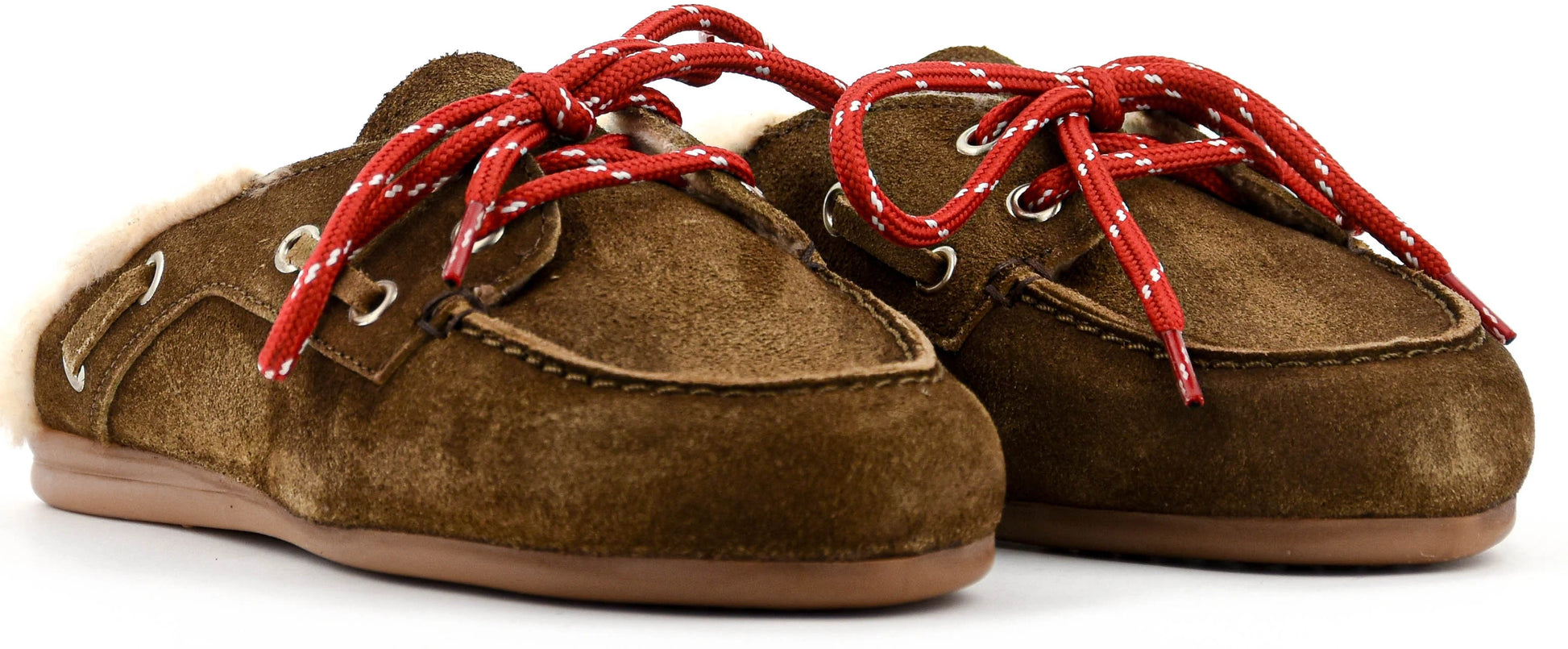 Boat loafer mule brown shearling