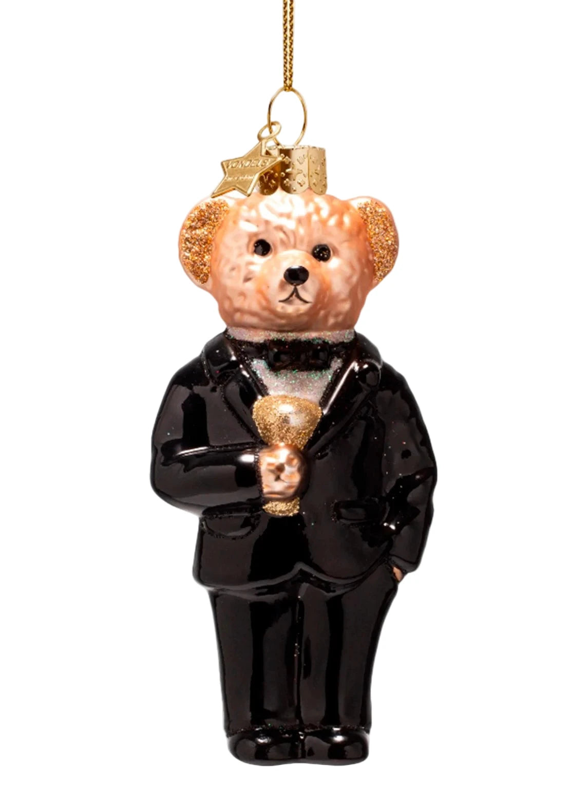 Kersthanger black bear in clothes H11cm