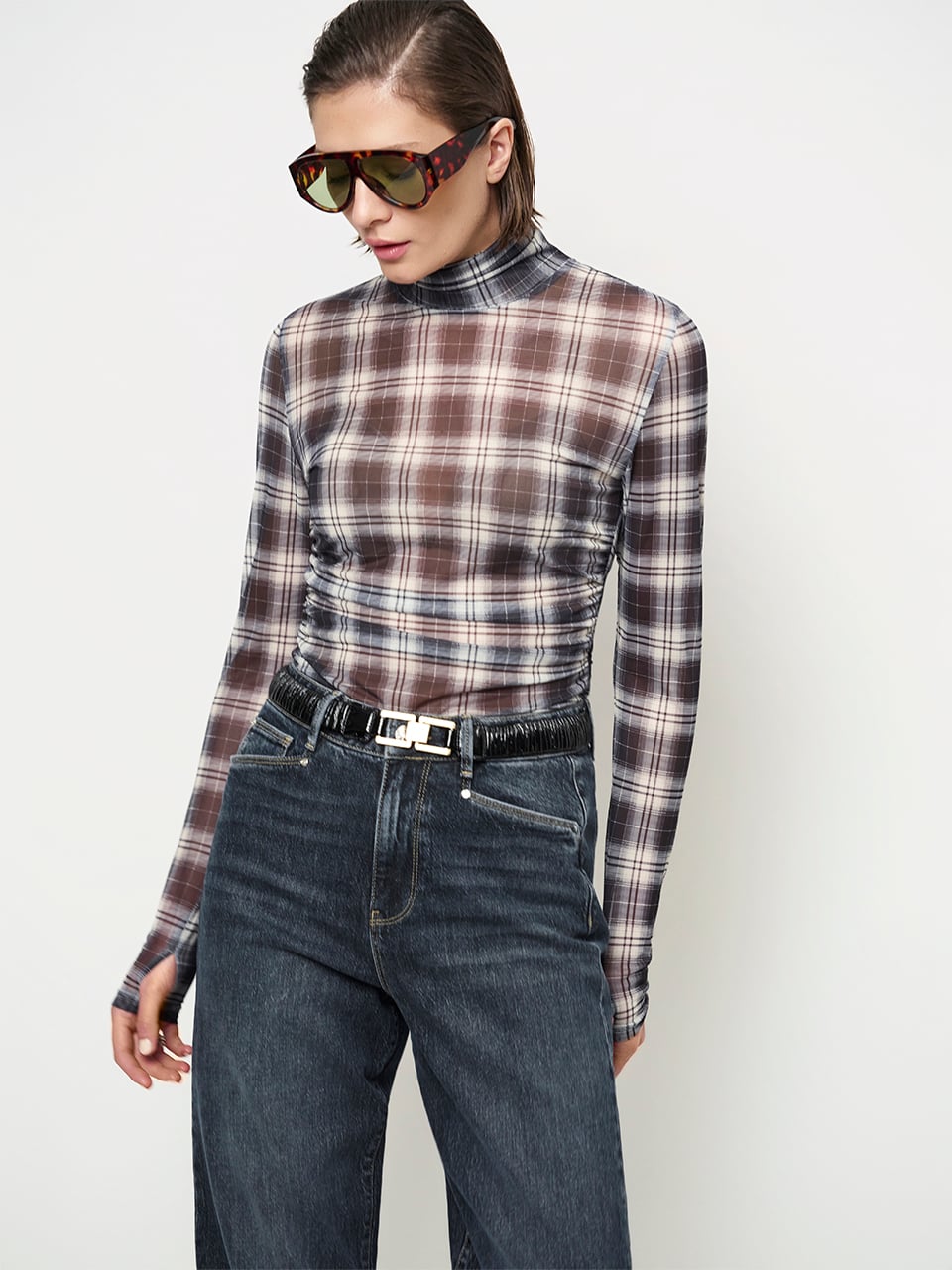 Top Casha mesh check multi