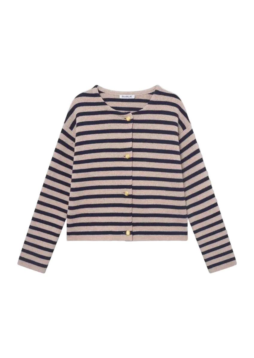 Cardigan beige blue stripe
