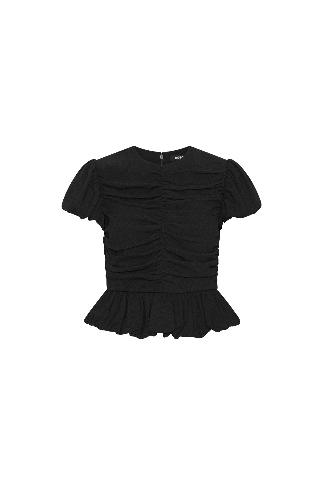 Top puff sleeve ruches black