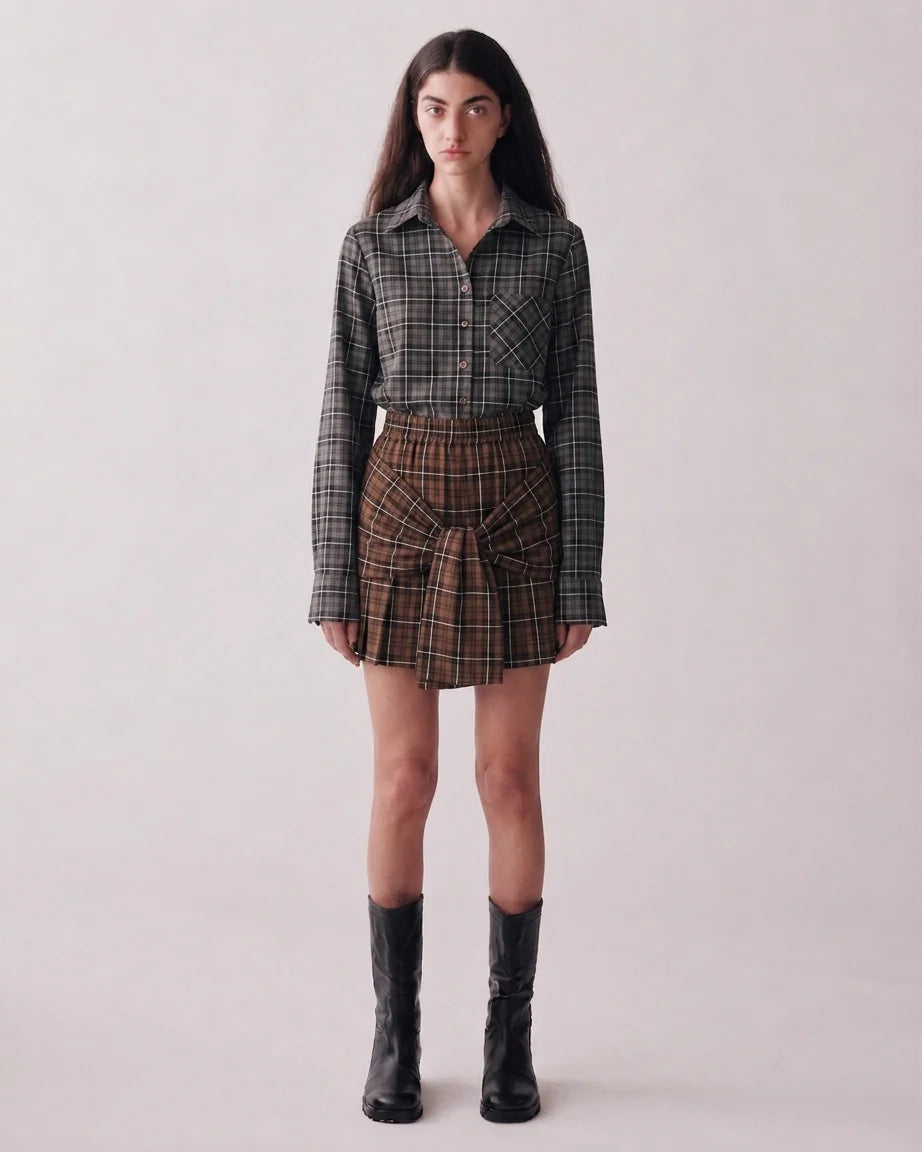 Dress Stine flanel check grey/brown
