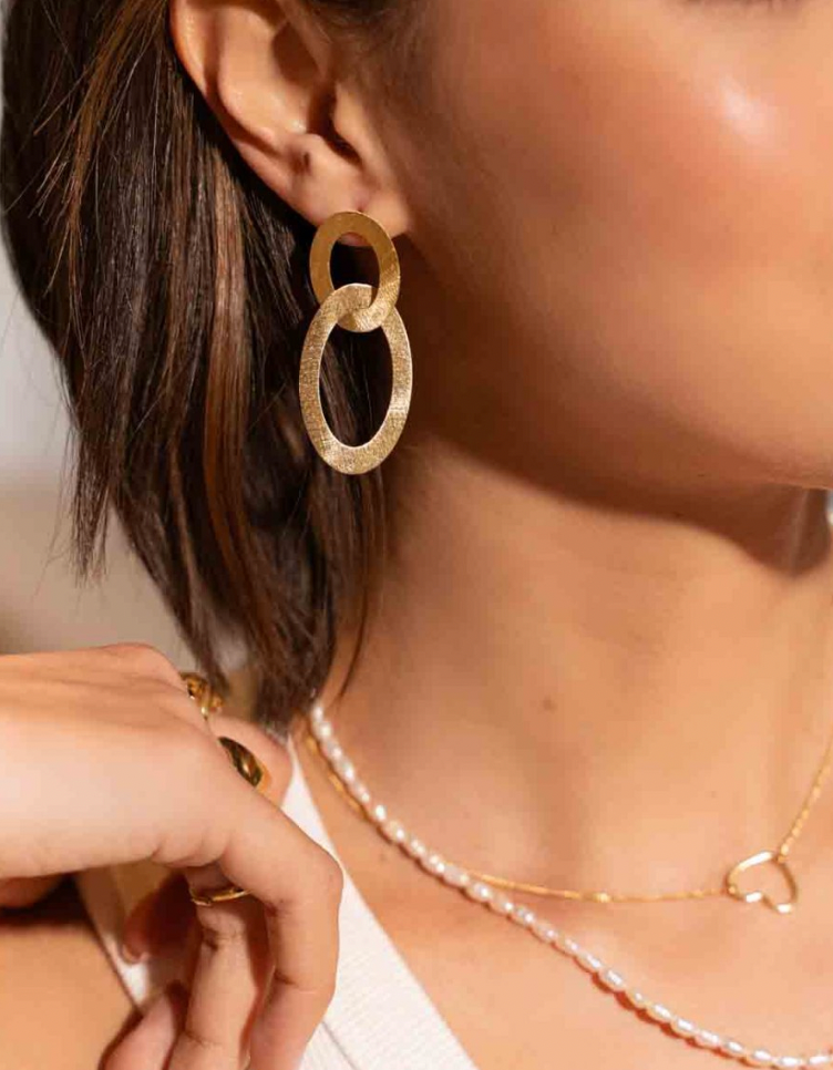 Earrings double oval satin