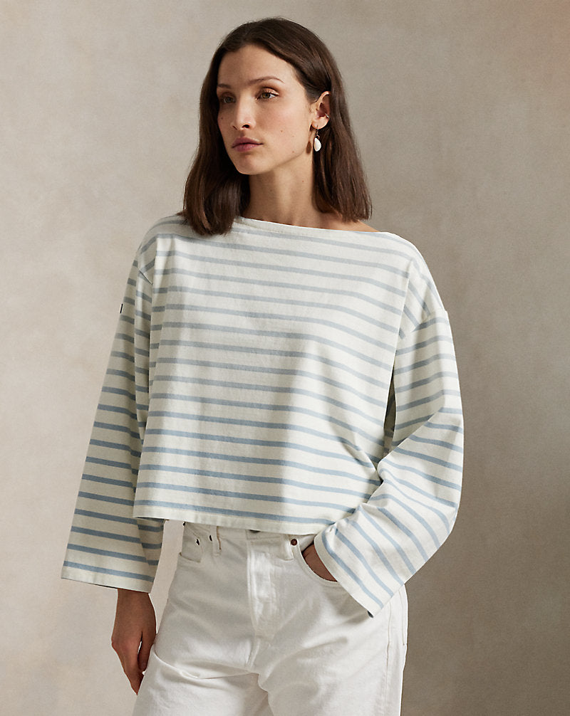 Longsleeve stripe grey blue/white