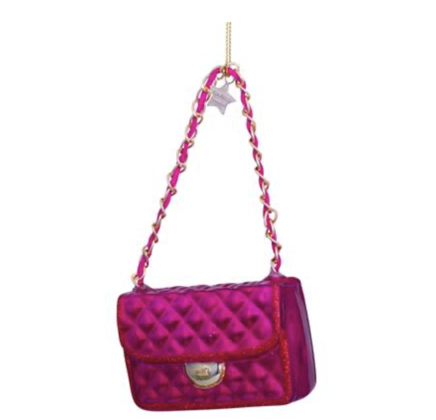 Kersthanger raspberry pink fashion bag (H5 cm