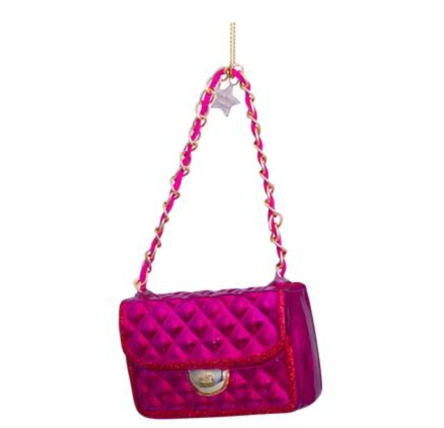 Kersthanger raspberry pink fashion bag (H5 cm