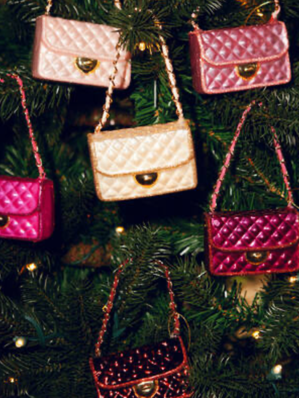 Kersthanger raspberry pink fashion bag (H5 cm