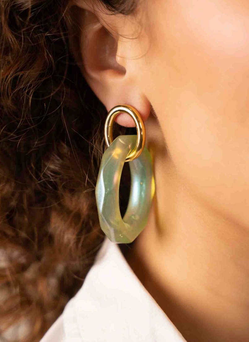 Earrings Debby Ovaal holo mint L