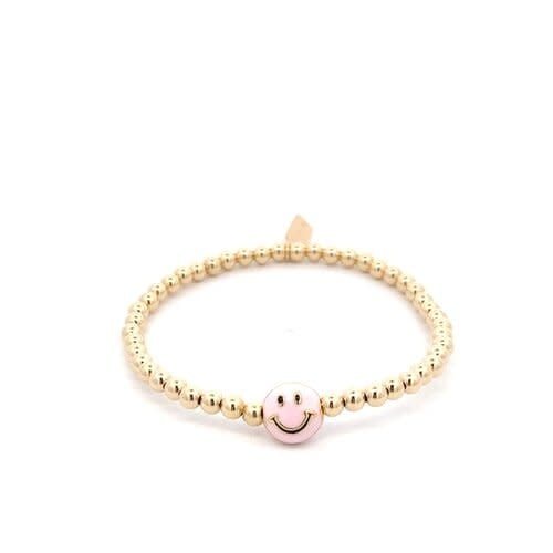 Bracelet gold coloured smiley pink