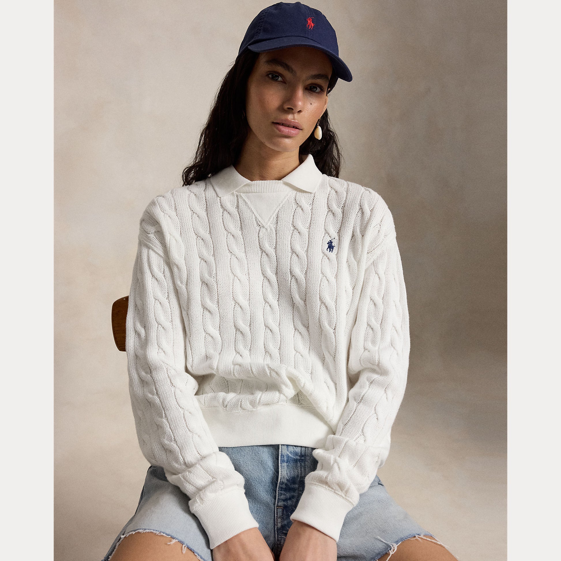 Knit cable polo white