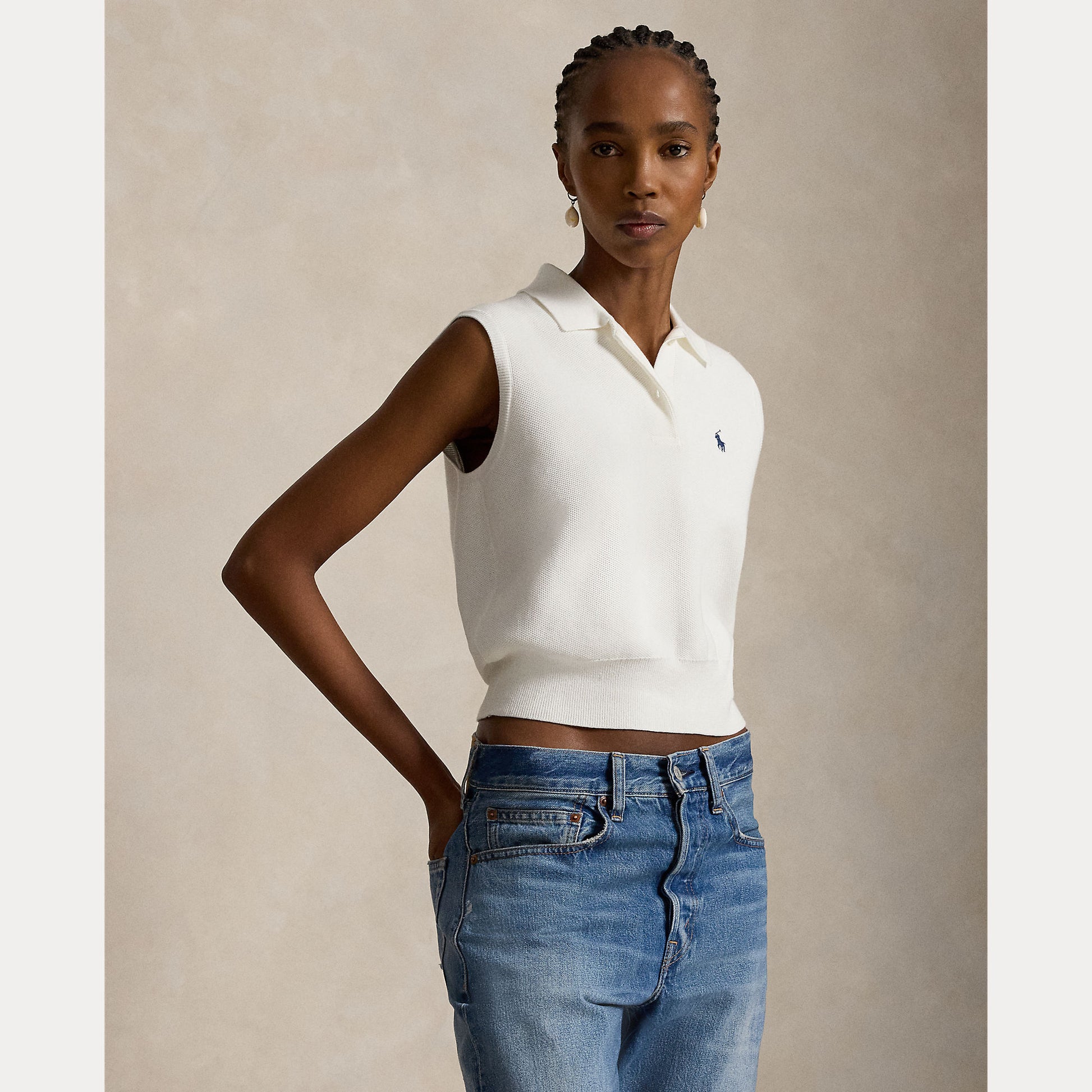 Top sleeveless pima cotton white