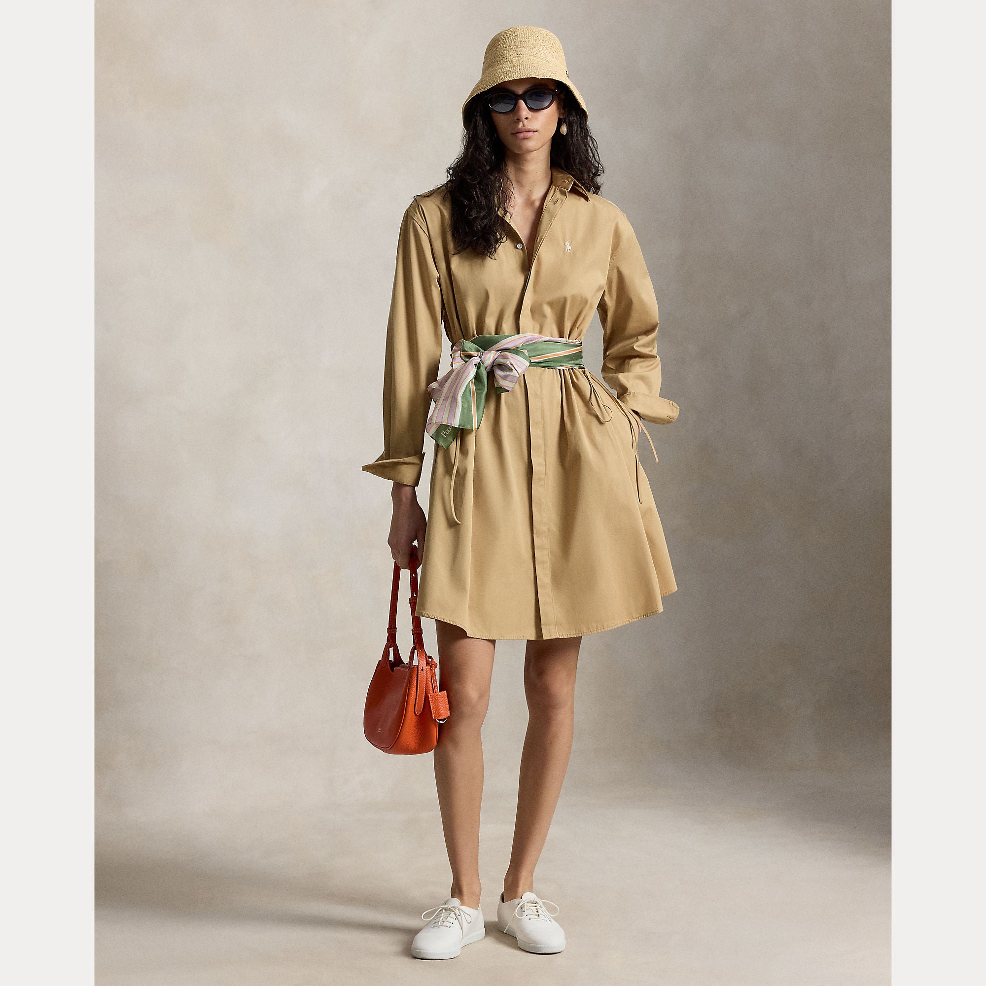 Image of Dress short cotton camel